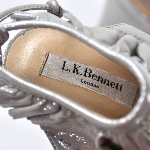 L.K.BENNETT Riley Suede Peep-Toe Booties SILVER - Picture 9 of 14